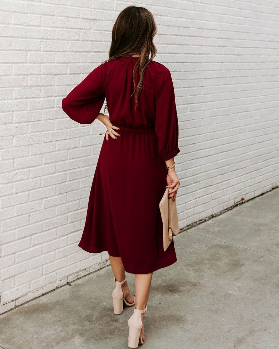 Clothing * | Tych-001 Dresses Woodhaven Tie Midi Dress Wine