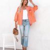 Clothing * | Pol-001 Thinking Out Loud Cotton Distressed Denim Jacket Orange Final Sale Coats & Jackets