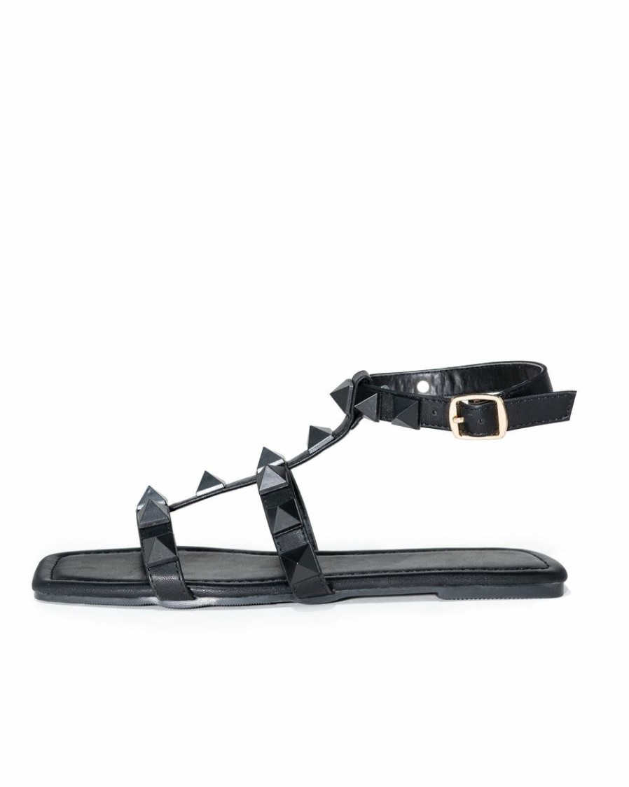 Shoes * | Shu -001 Babe Studded Square Toe Sandal Black Final Sale