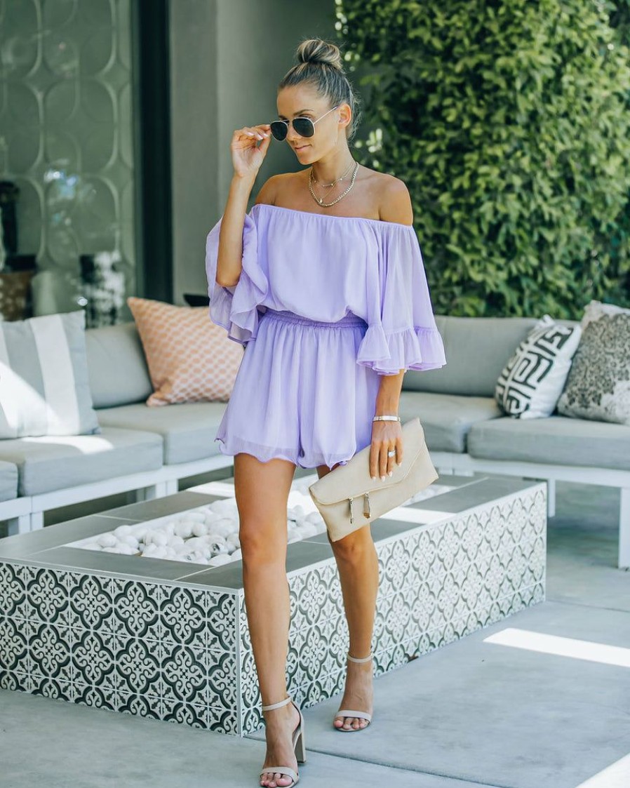 Clothing * | Endl-001 Definitely Demure Off The Shoulder Chiffon Romper Lilac