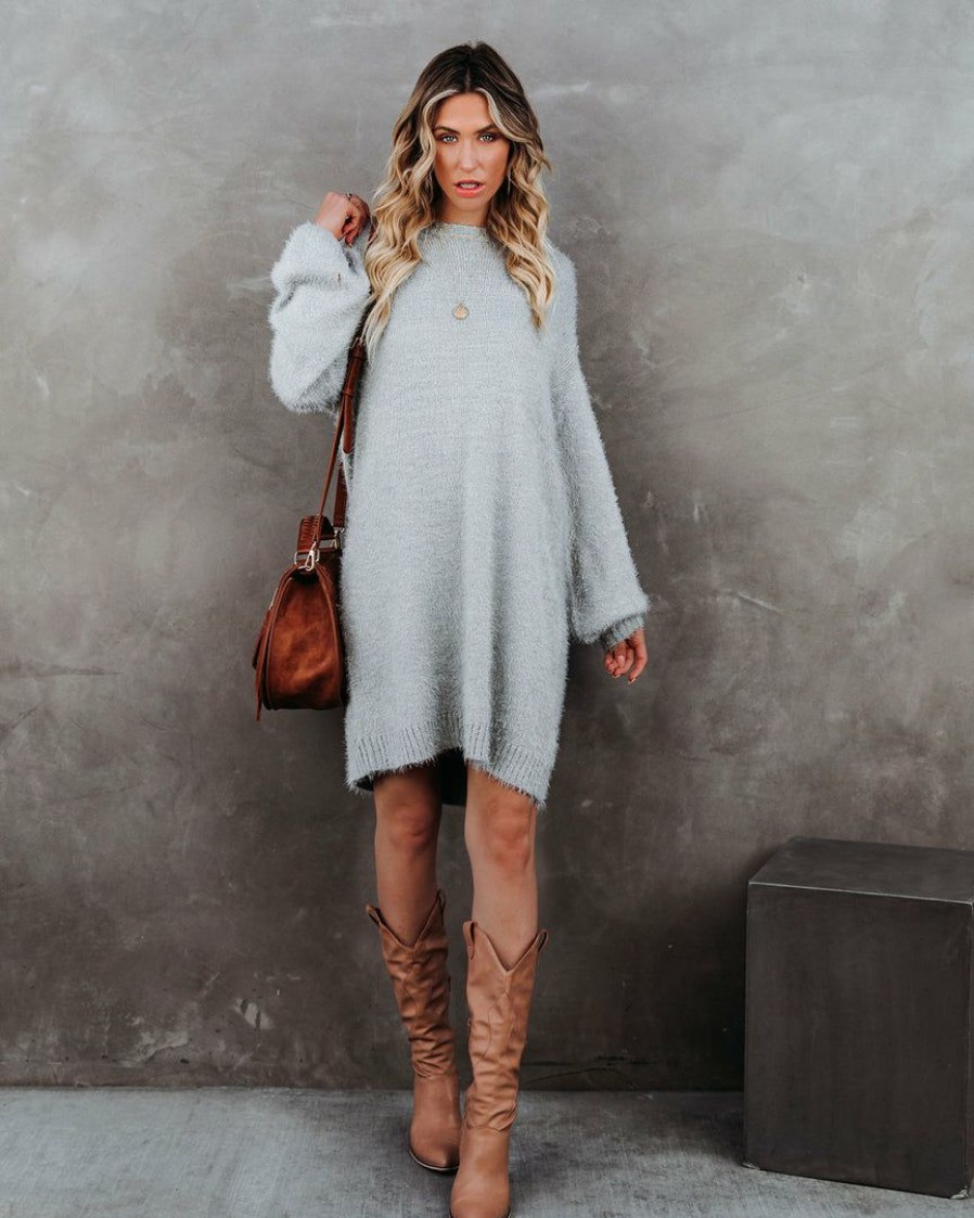 Clothing * | Tcec-001 Bump Friendly So In Love Knit Sweater Dress Heather Grey Final Sale