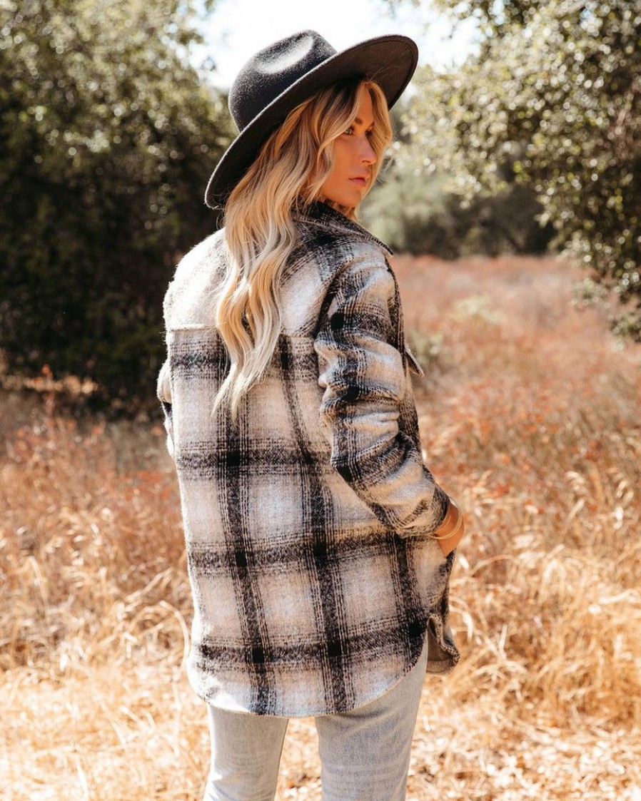 Clothing * | Thre-001 Branch Out Pocketed Plaid Shacket