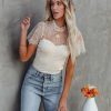 Clothing * | On T-001 Date Night Out Fabiana Lace Knit Crop Top Ivory Final Sale