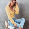 Clothing * | Dee-001 Aimee Ruched Crop Knit Sweater Top Light Yellow