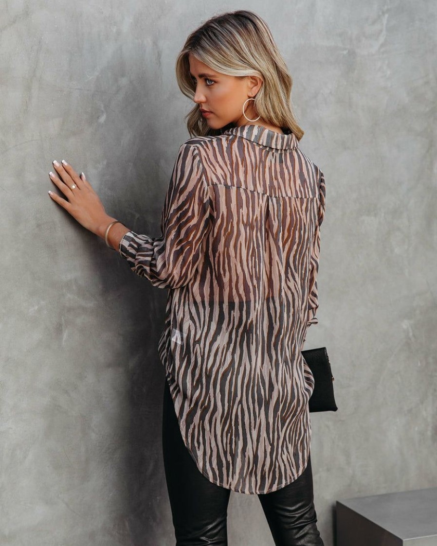 Clothing * | Dres-001 Monroe Tiger Print Button Down Blouse