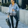 Clothing * | Danc-001 Adrien Contrast Plaid Hooded Denim Jacket