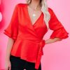 Clothing * | Dee-001 Made In The Usa Allure Satin Ruffle Wrap Top Final Sale