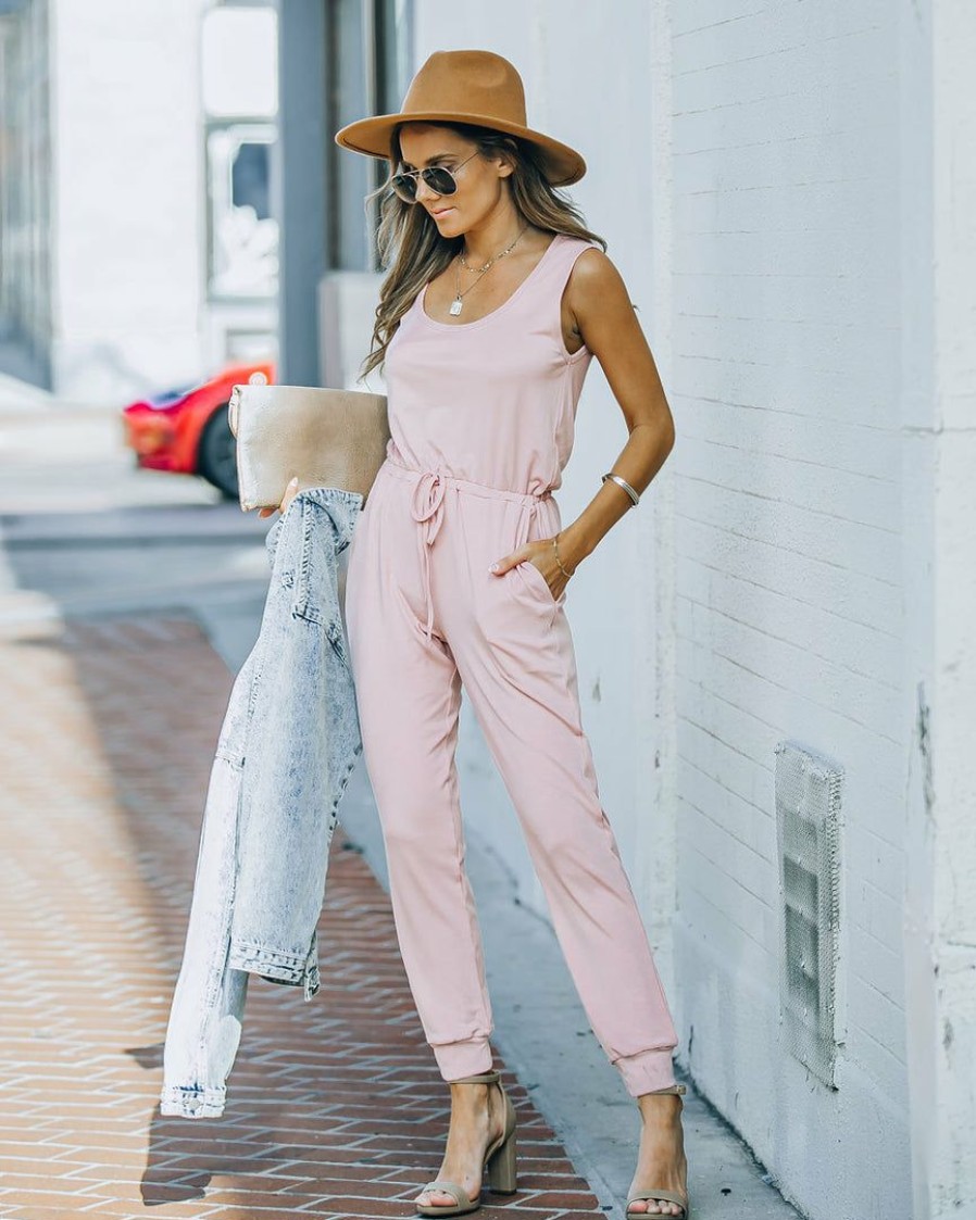 Clothing * | Fate-001 Yanna Pocketed Drawstring Knit Jumpsuit Blush