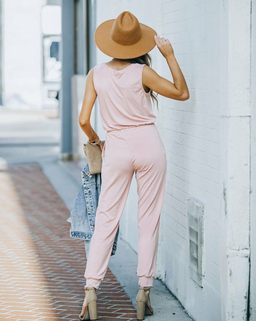 Clothing * | Fate-001 Yanna Pocketed Drawstring Knit Jumpsuit Blush