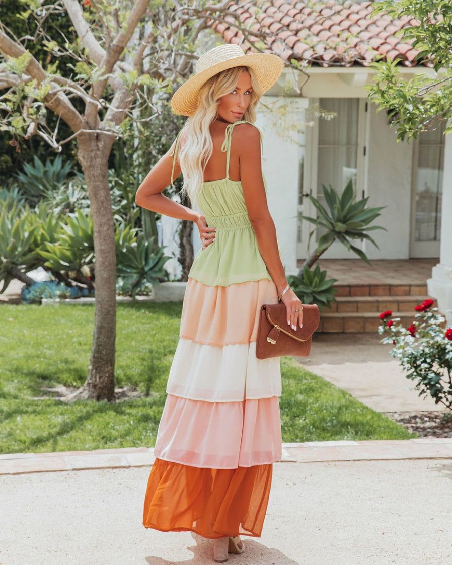 Clothing * | Salt-001 My Treat Ruffle Tiered Maxi Dress Mint Peach Rust Final Sale Sweet Summertime