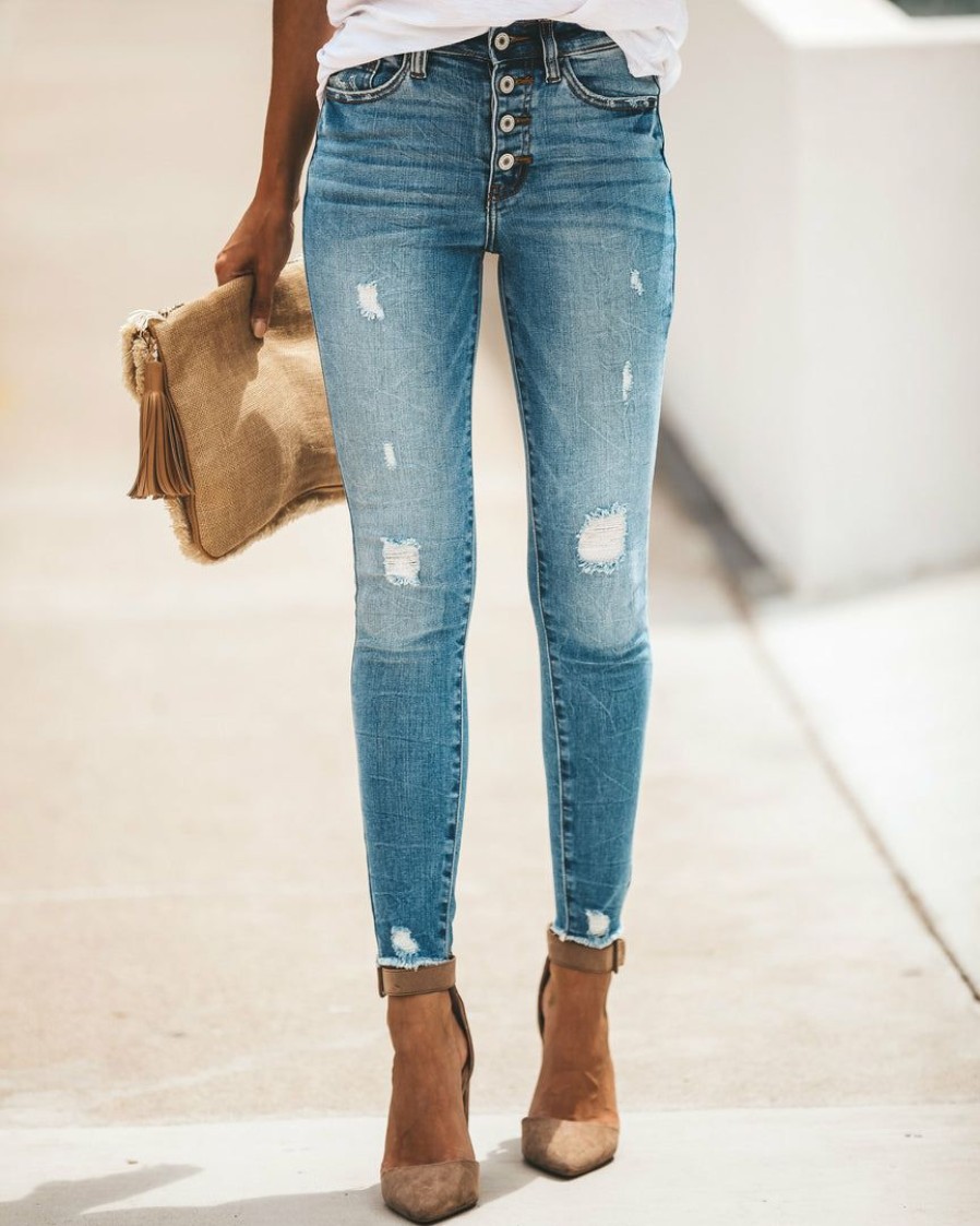 Clothing * | Kanc-001 Suri High Rise Distressed Skinnies The Denim Shop