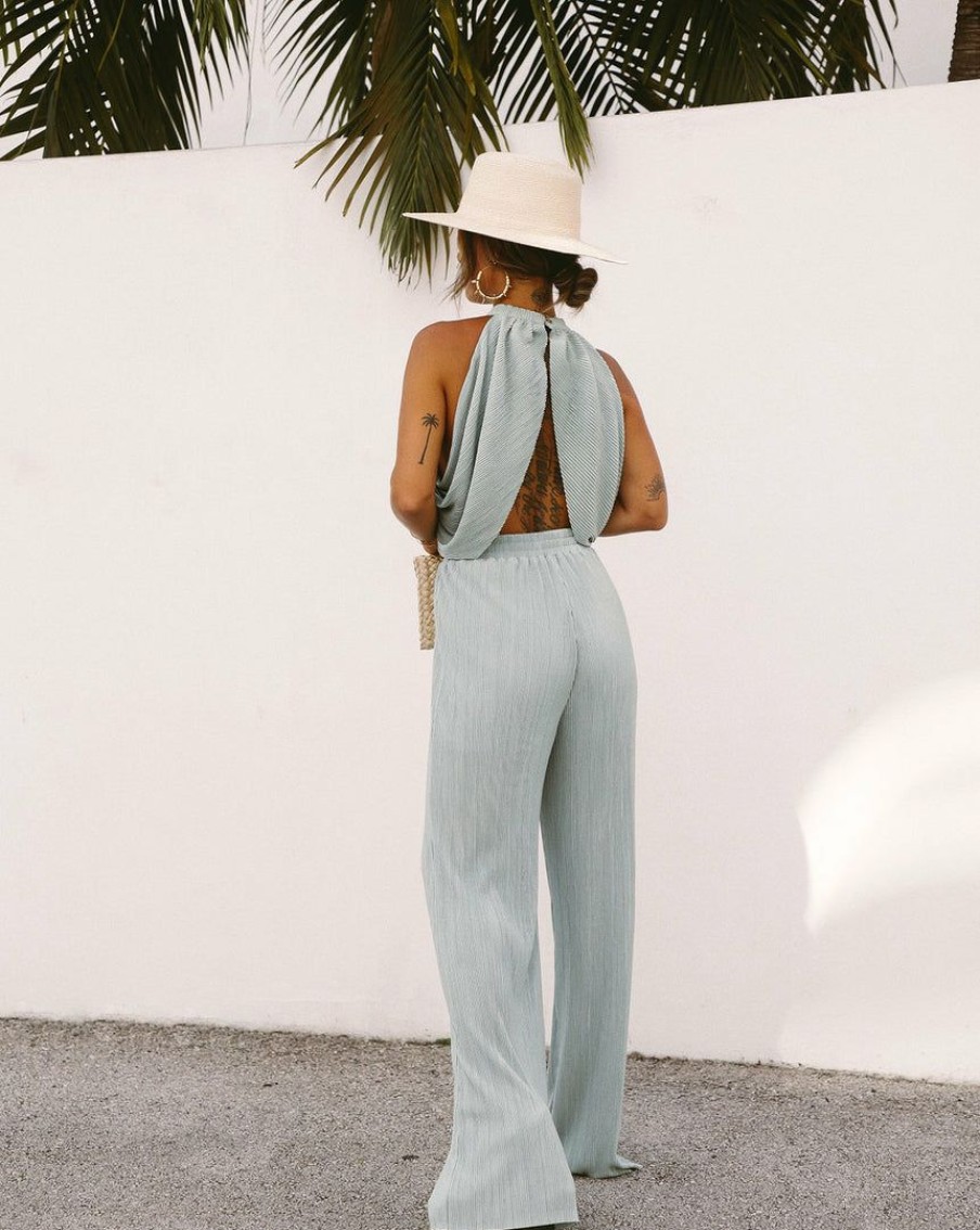 Clothing * | Acoa-001 Vici X Summerofdiane Coconut Shores Plisse Pants Seafoam