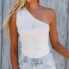 Clothing * | Oliv-001 Sunny Daze Gemma One Shoulder Knit Tank White Final Sale