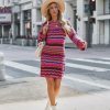 Clothing * | Endl-001 Dresses Patricia Mixed Crochet Knit Dress Fuchsia Multi