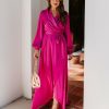 Clothing * | Fate-001 Always Memorable Satin Maxi Dress Magenta Final Sale Dresses