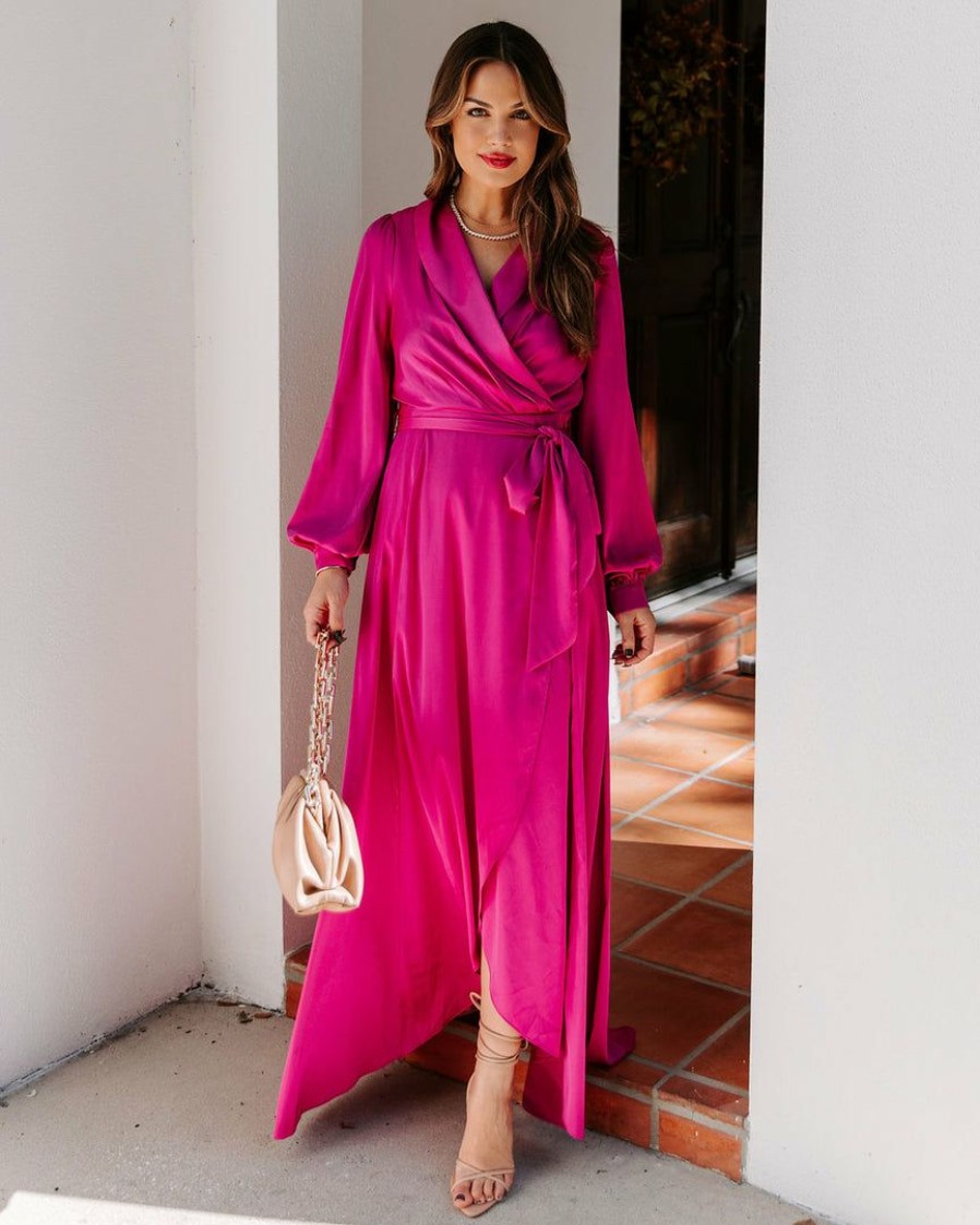 Clothing * | Fate-001 Always Memorable Satin Maxi Dress Magenta Final Sale Dresses