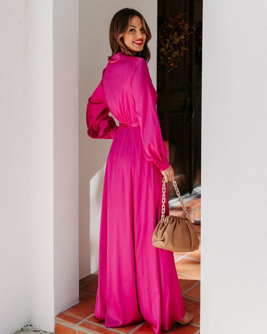 Clothing * | Fate-001 Always Memorable Satin Maxi Dress Magenta Final Sale Dresses