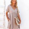 Clothing * | Must-001 Dresses Oatland Cotton Pocketed Babydoll Dress Dark Taupe