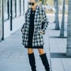 Clothing * | Lush-001 Berlin Pocketed Shimmer Plaid Coat Black Final Sale