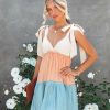 Clothing * | Skyl-002 Sweet Summertime Emoni Tie Strap Colorblock Babydoll Dress Dusty Blue Combo Final Sale