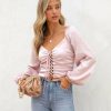 Clothing * | Chry-001 Lila Grace Satin Lace Up Crop Top Pink Date Night Out