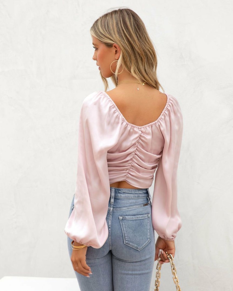 Clothing * | Chry-001 Lila Grace Satin Lace Up Crop Top Pink Date Night Out