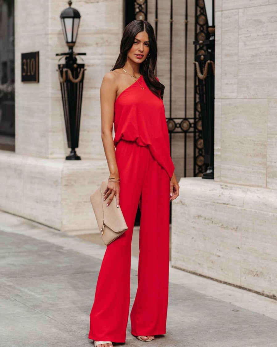 Clothing * | Tych-001 Take Me To Miami Recipe For Success One Shoulder Jumpsuit Red