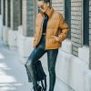 Clothing * | Tcec-001 Coats & Jackets Raza Pocketed Faux Leather Puffer Jacket Camel