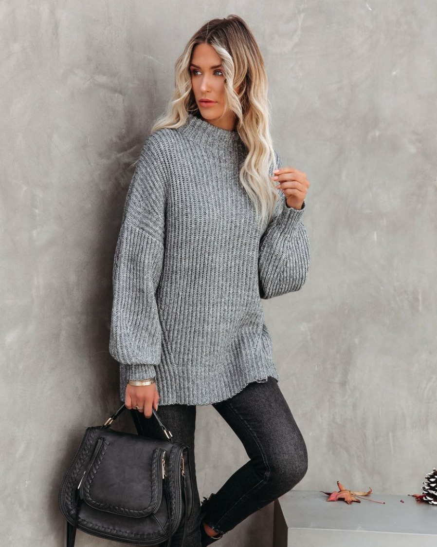 Clothing * | Flat-001 Fields Of Fall Cotton Blend Sweater Charcoal Final Sale