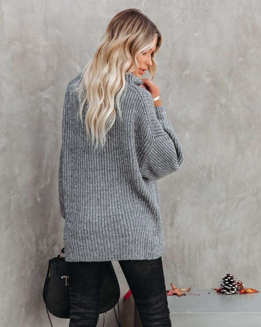 Clothing * | Flat-001 Fields Of Fall Cotton Blend Sweater Charcoal Final Sale