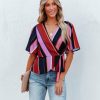 Clothing * | Dee-001 Franny Striped Peplum Wrap Blouse Final Sale