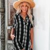 Clothing * | Elan-001 Rompers + Jumpsuits Keanu Cotton Pocketed Embroidered Button Down Romper Black Final Sale