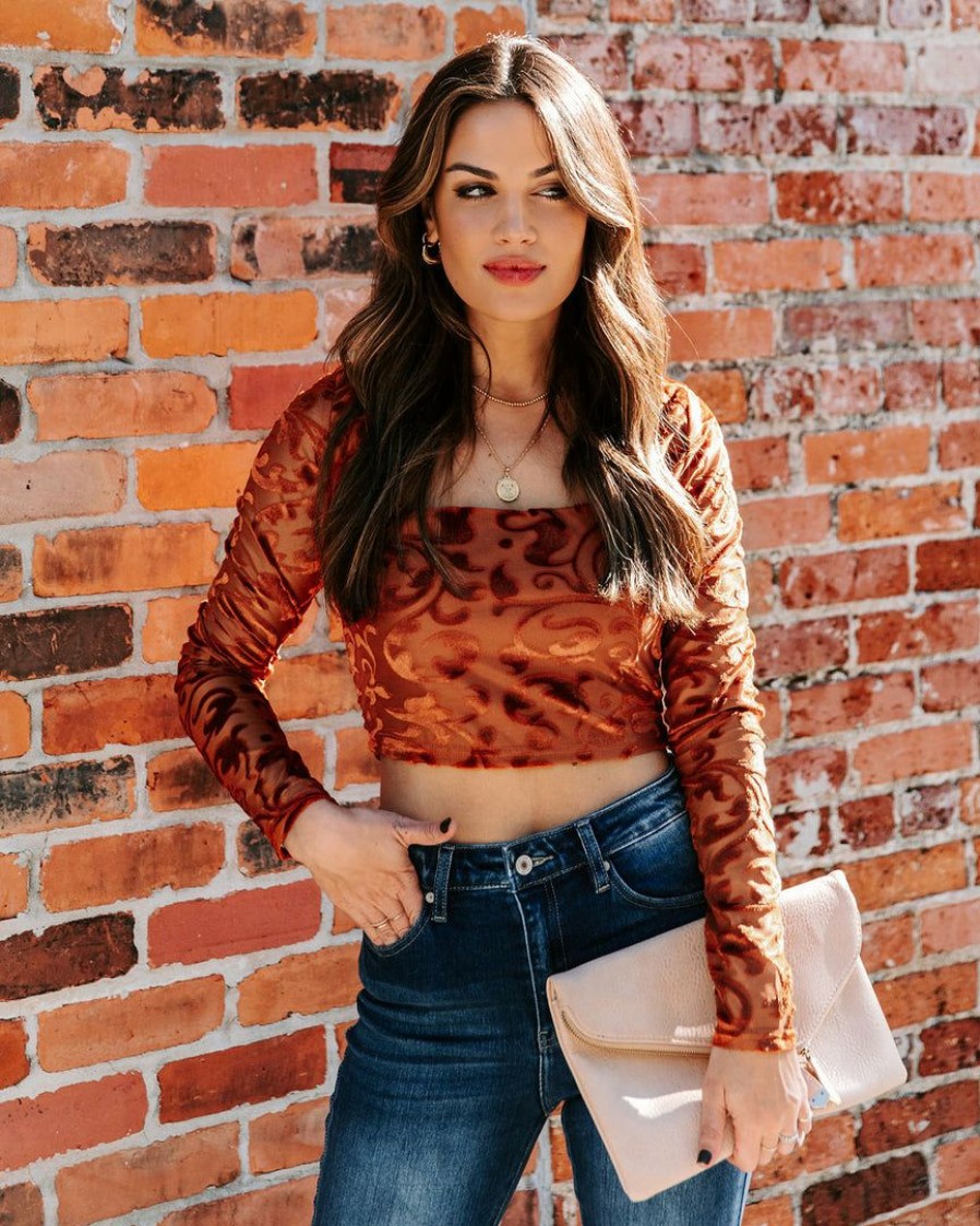 Clothing * | On T-001 Elio Velvet Burnout Crop Top Final Sale Date Night Out