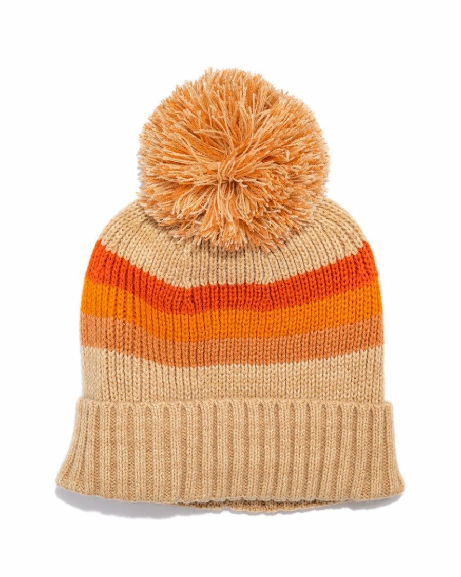 Accessories * | Succ-001 Sunrise Striped Pom Beanie Tan Final Sale