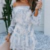 Clothing * | Tcec-001 Sweet Summertime Coastal Charm Off The Shoulder Smocked Dress Final Sale Blue