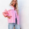 Clothing * | Entr-001 Cavin Pocketed Colorblock Denim Jacket Pink Combo Final Sale The Denim Shop