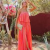 Clothing * | Must-001 The Vacation Shop Positive Energy Strapless Maxi Dress Coral Final Sale