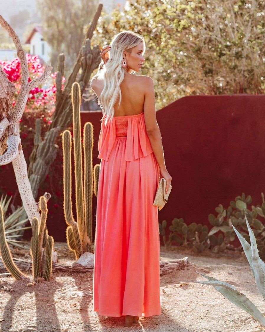 Clothing * | Must-001 The Vacation Shop Positive Energy Strapless Maxi Dress Coral Final Sale