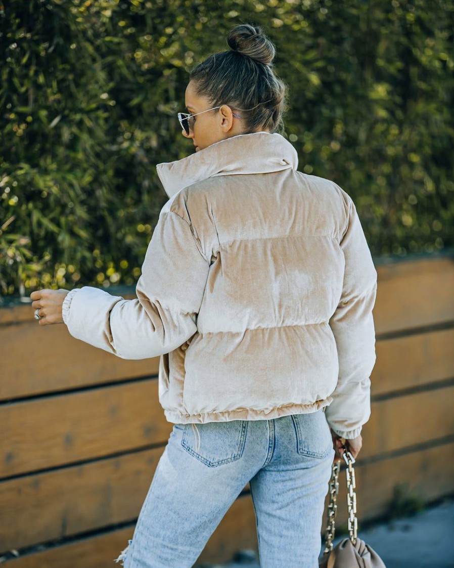 Clothing * | Tcec-001 Powder Pocketed Velvet Puffer Jacket Beige