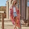 Clothing * | Z&L-001 Those Who Wander Floral Duster Kimono Burgundy