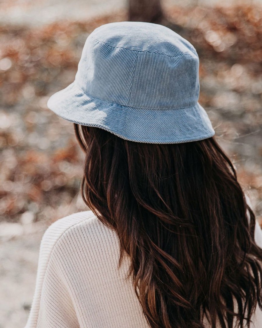 Accessories * | Succ-001 Echo Corduroy Bucket Hat Dusty Blue Final Sale Accessories