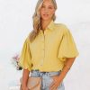 Clothing * | Aeom-001 Gracyn Woven Puff Sleeve Button Down Top Honey Final Sale