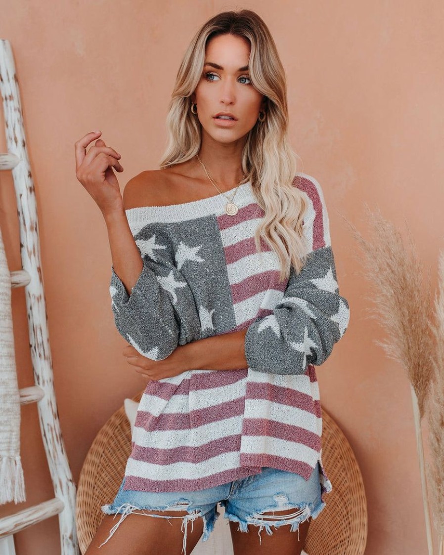 Clothing * | Pol-001 Party In The Usa Relaxed Knit Pullover Final Sale