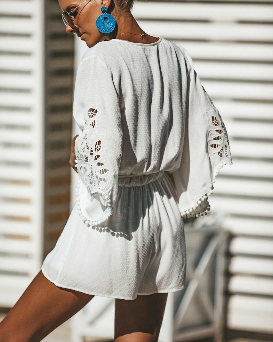 Clothing * | Love-003 Rompers + Jumpsuits Jewel Crochet Lace Romper Off White