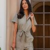 Clothing * | Tea-002 Raniah Cotton Blend Pocketed Utility Romper Light Olive Final Sale Sunny Daze