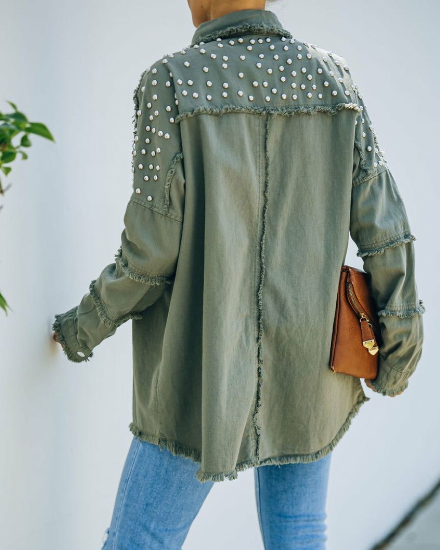 Clothing * | Elan-001 Sunny Daze Henders Cotton Studded Utility Jacket