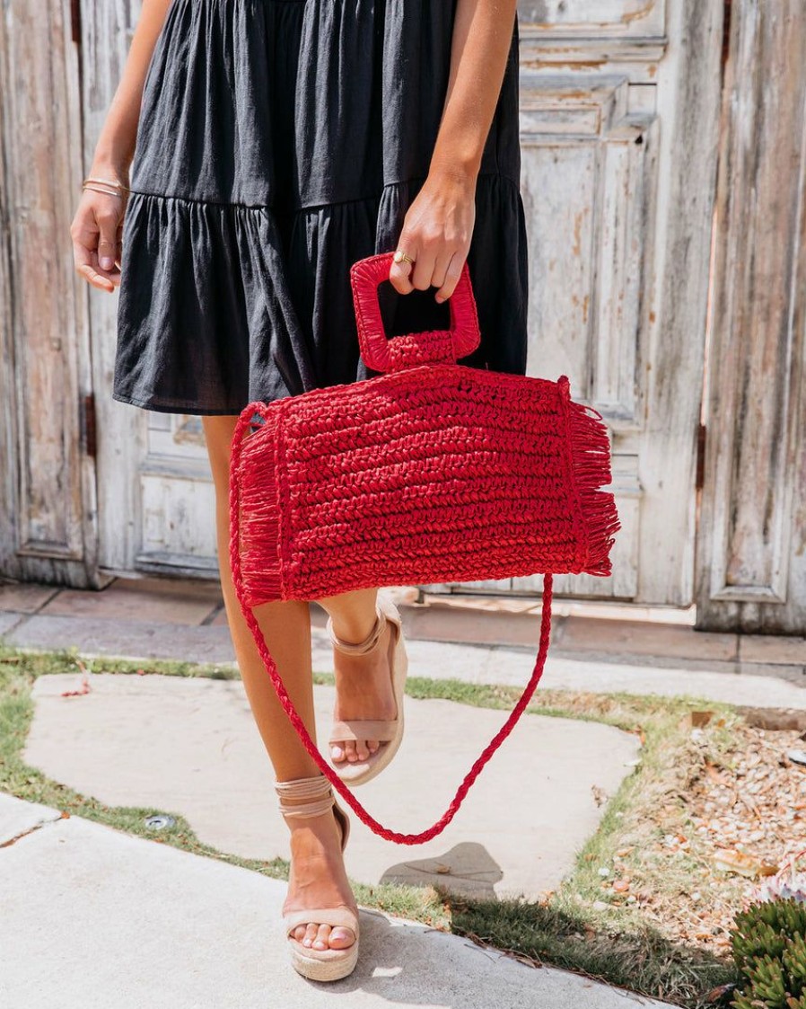 Bags * | Fame-001 Tybee Straw Fringe Crossbody Bag Red Final Sale Take Me To Miami