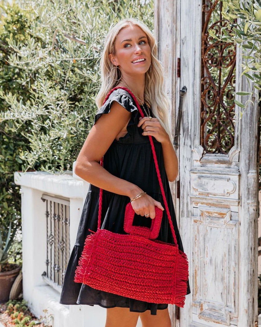 Bags * | Fame-001 Tybee Straw Fringe Crossbody Bag Red Final Sale Take Me To Miami