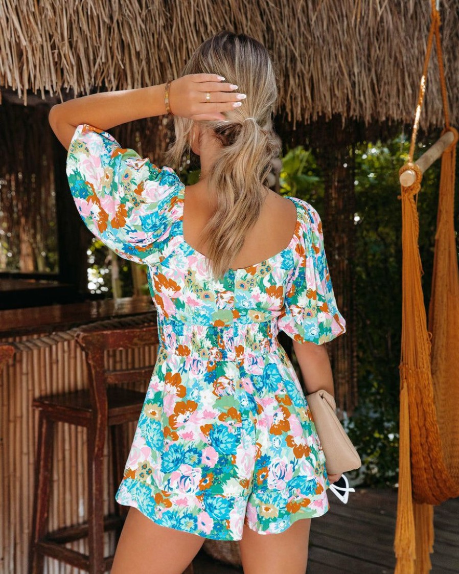 Clothing * | Skyl-002 Rompers + Jumpsuits Kamyla Floral Tiered Romper Mint Multi Final Sale