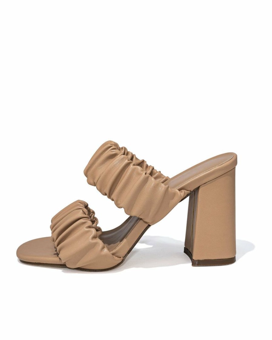 Shoes * | Shu -001 Flora Block Heeled Scrunch Sandal Nude Final Sale